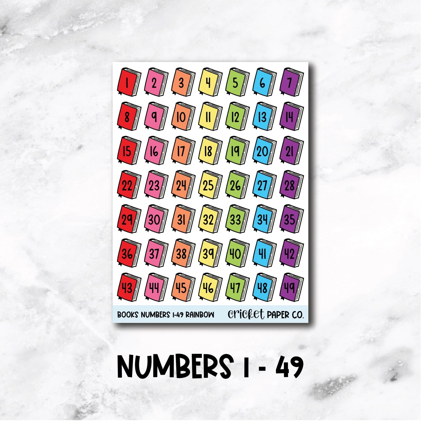 Book Numbers Reading Tracker Book Journal Stickers - Rainbow
