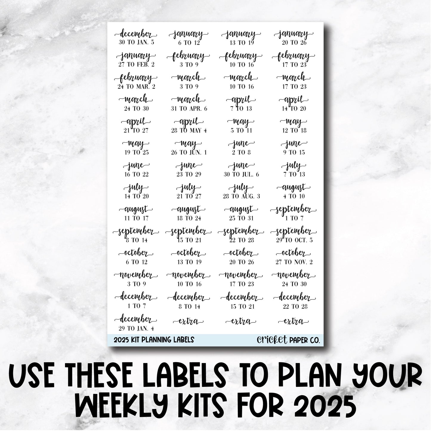 2025 Weekly Kit Planning Labels - Planner Stickers