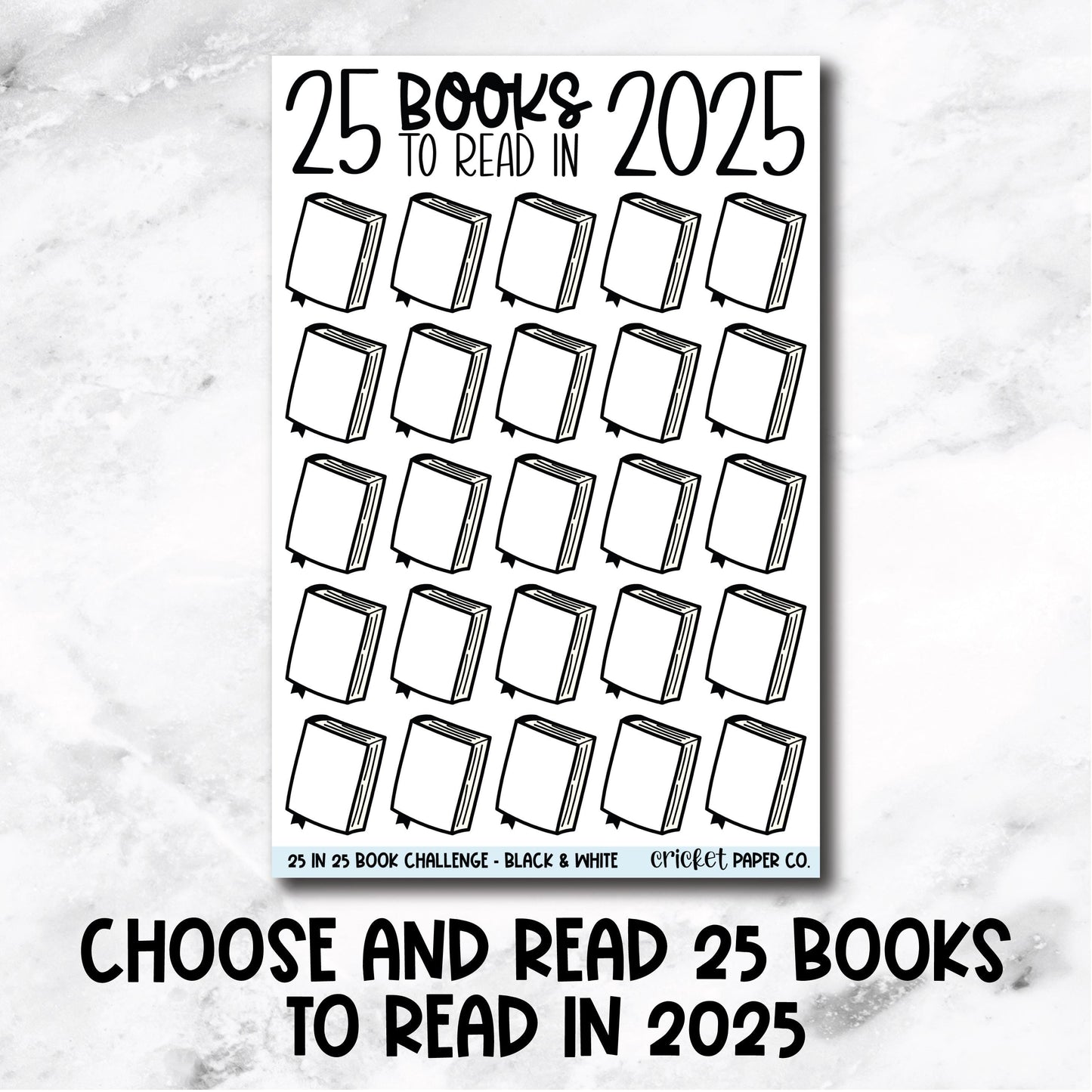 25 Books to Read in 2025 Book Journal Stickers - Black & White