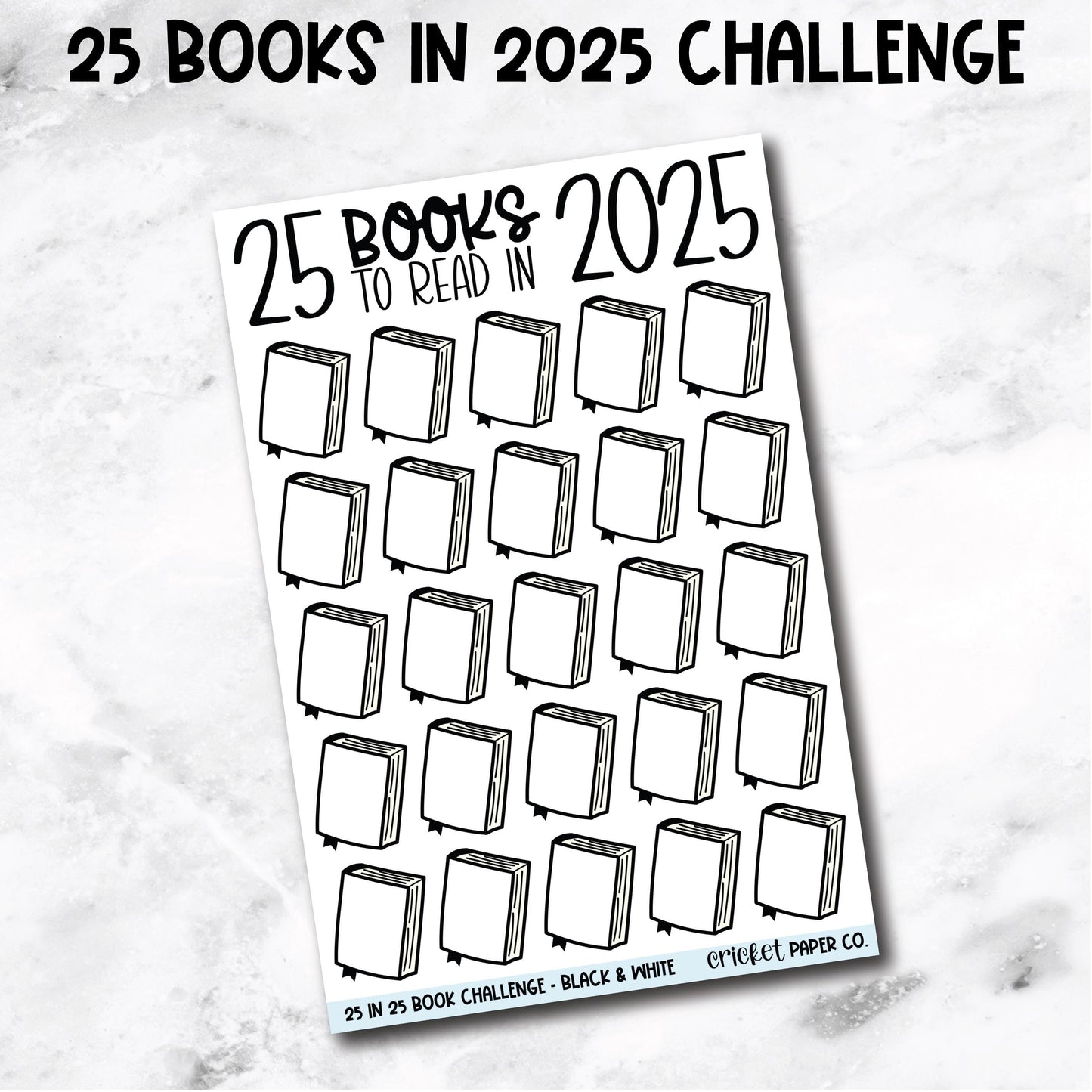 25 Books to Read in 2025 Book Journal Stickers - Black & White