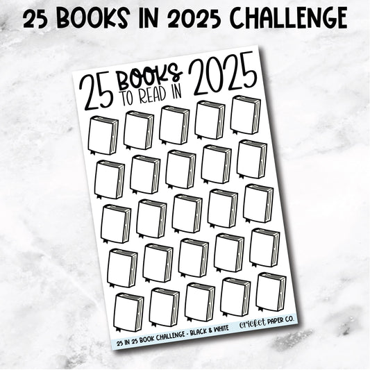 25 Books to Read in 2025 Book Journal Stickers - Black & White
