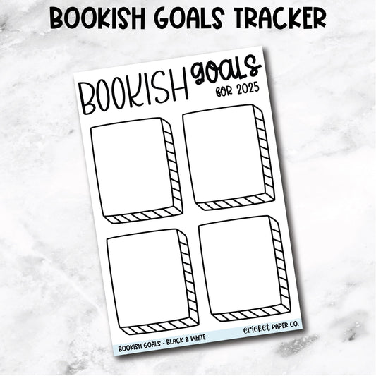 Bookish Goals Tracker for 2025 Book Journal Stickers - Black & White
