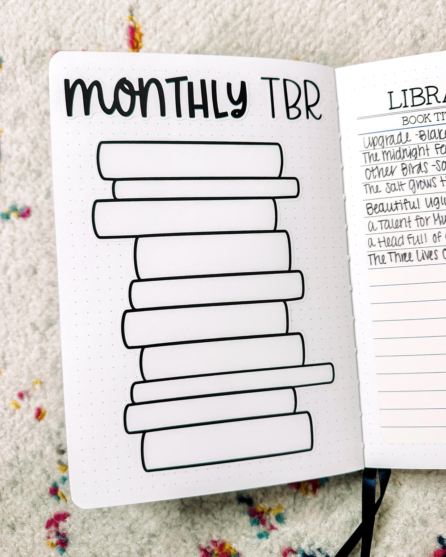 Monthly TBR Stack Book Journal Stickers - Black & White