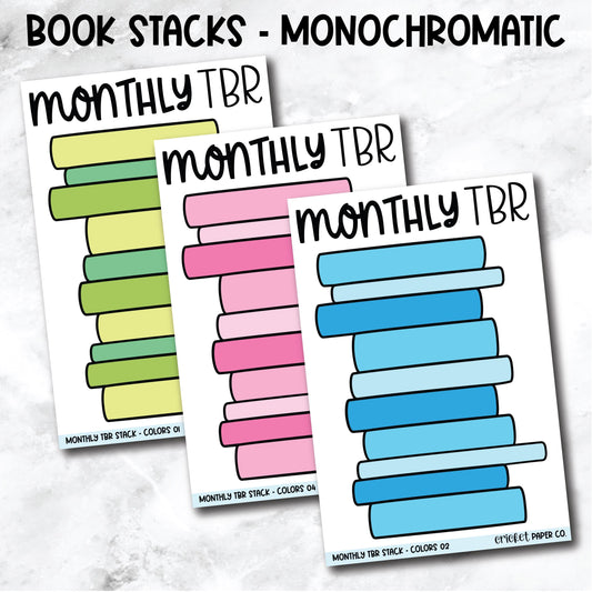 Monthly TBR Stack Book Journal Stickers - Monochromatic Colors