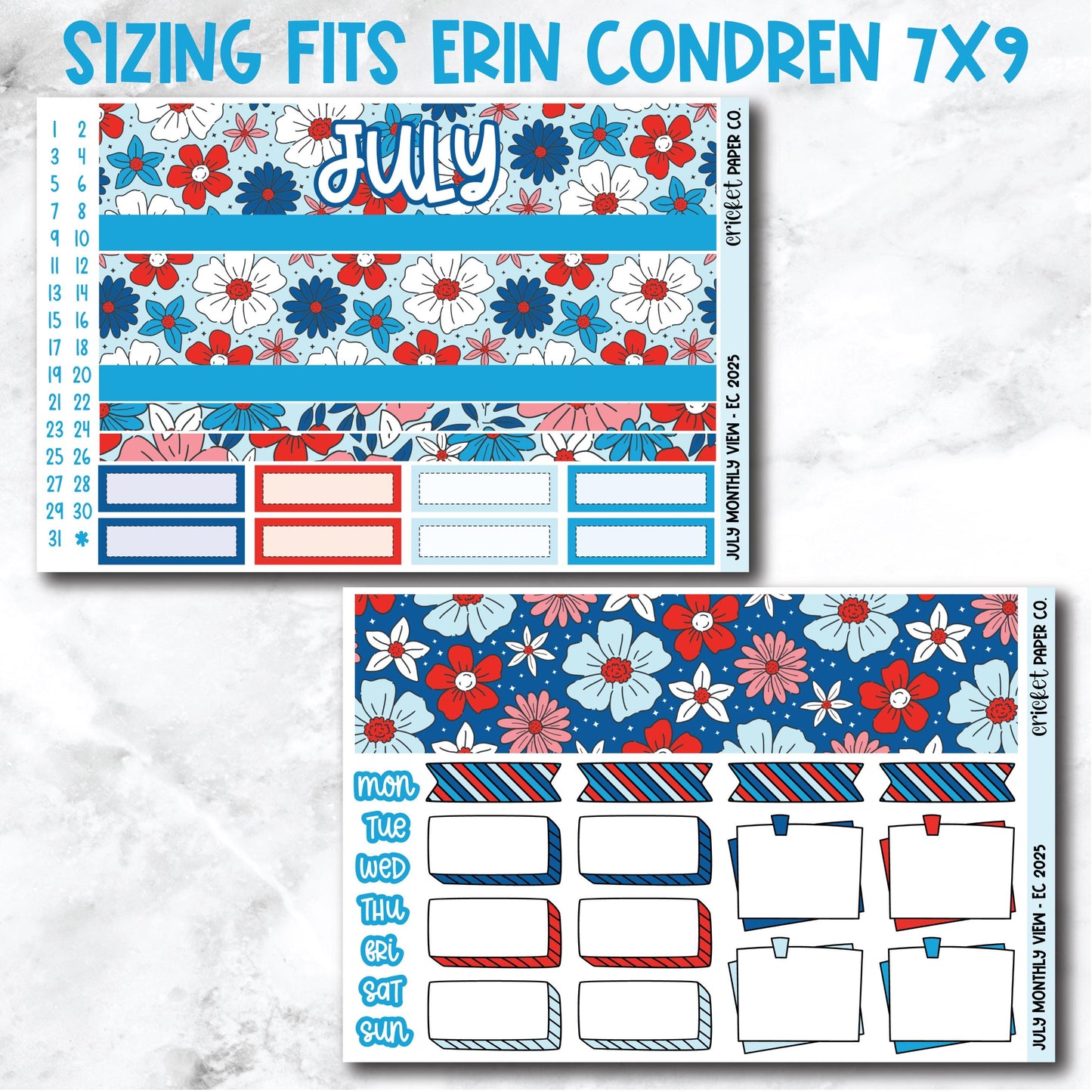 July Monthly View Planner Sticker Kit