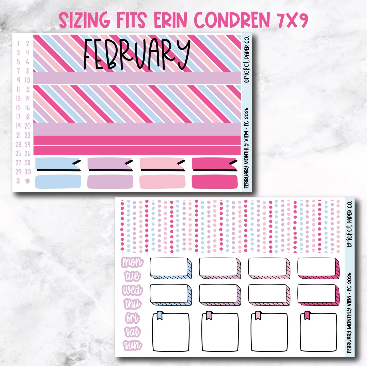February Monthly View Planner Sticker Kit - 2026