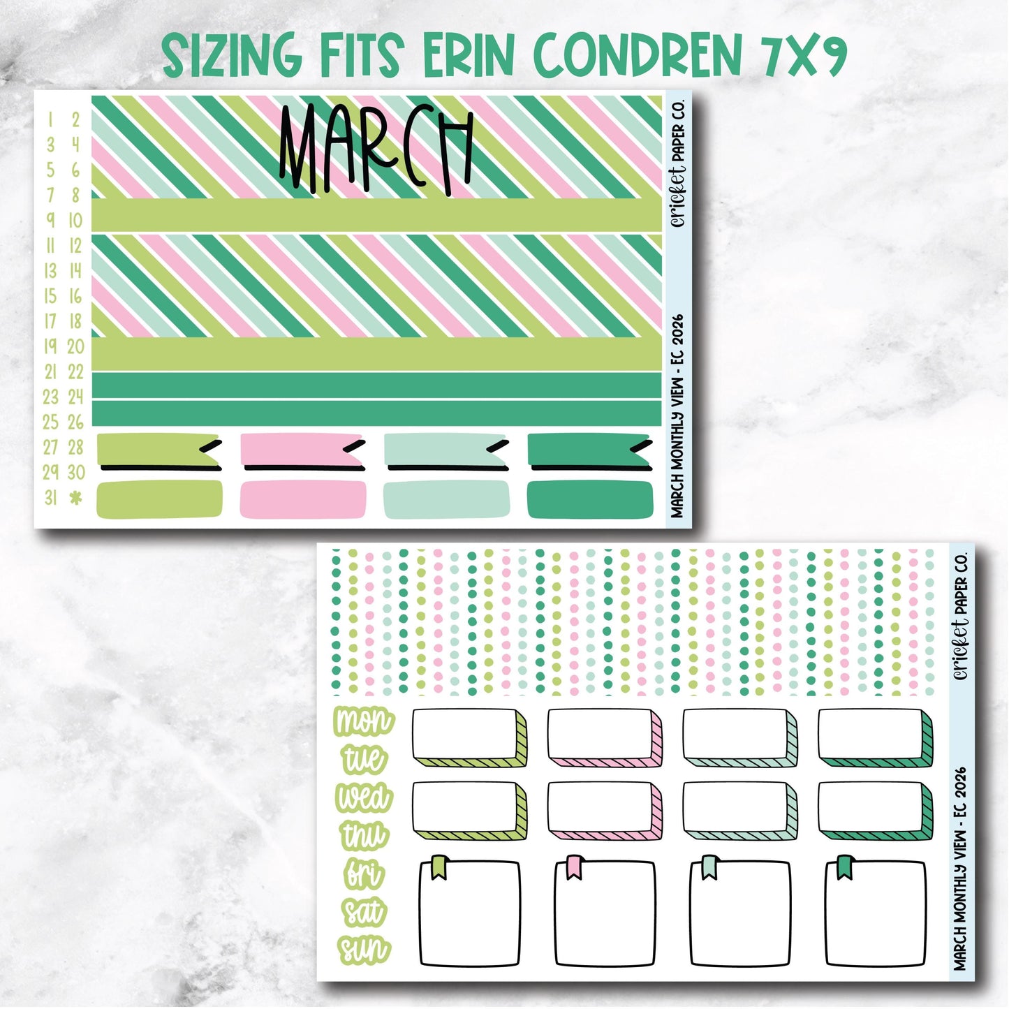 March Monthly View Planner Sticker Kit - 2026