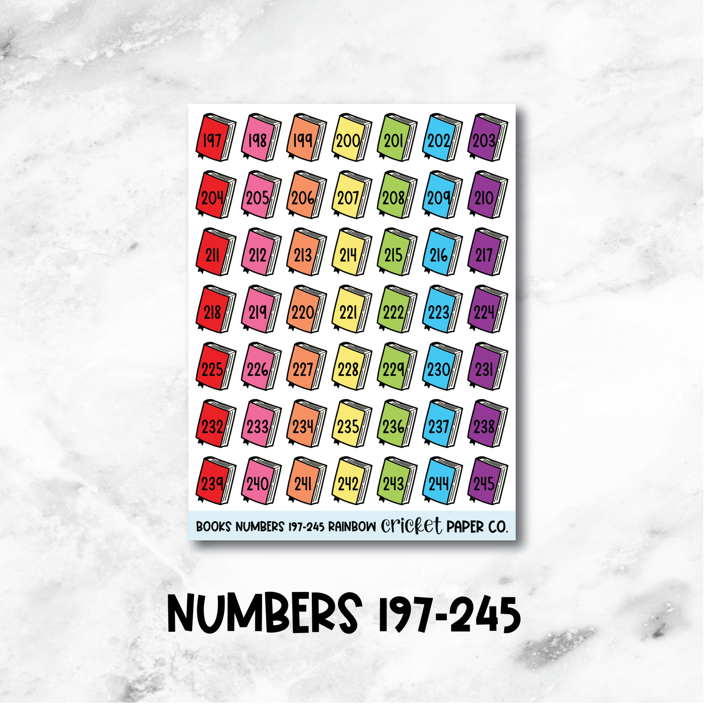 Book Numbers Reading Tracker Book Journal Stickers - Rainbow