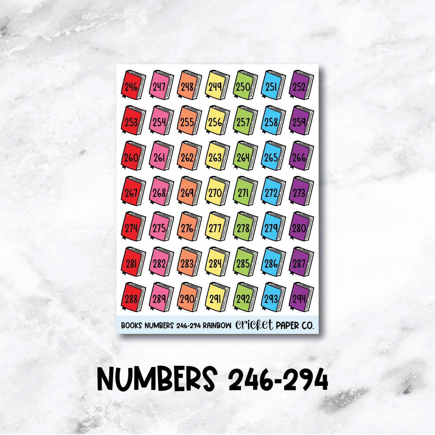 Book Numbers Reading Tracker Book Journal Stickers - Rainbow