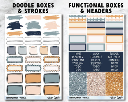 ABSTRACT NAVY Planner Stickers - Full Kit-Cricket Paper Co.