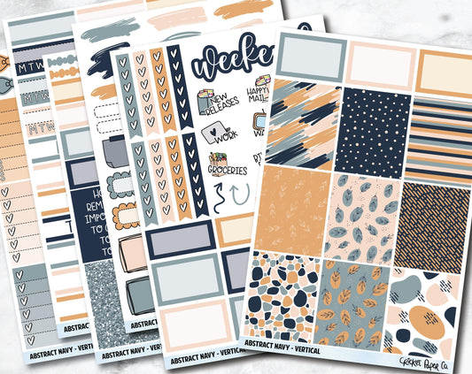 ABSTRACT NAVY Planner Stickers - Full Kit-Cricket Paper Co.
