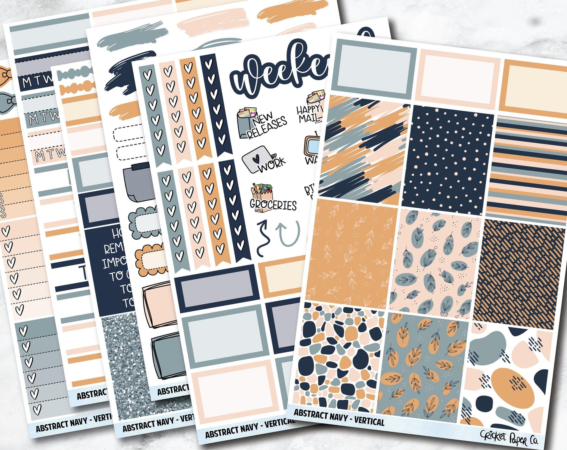 ABSTRACT NAVY Planner Stickers - Full Kit-Cricket Paper Co.