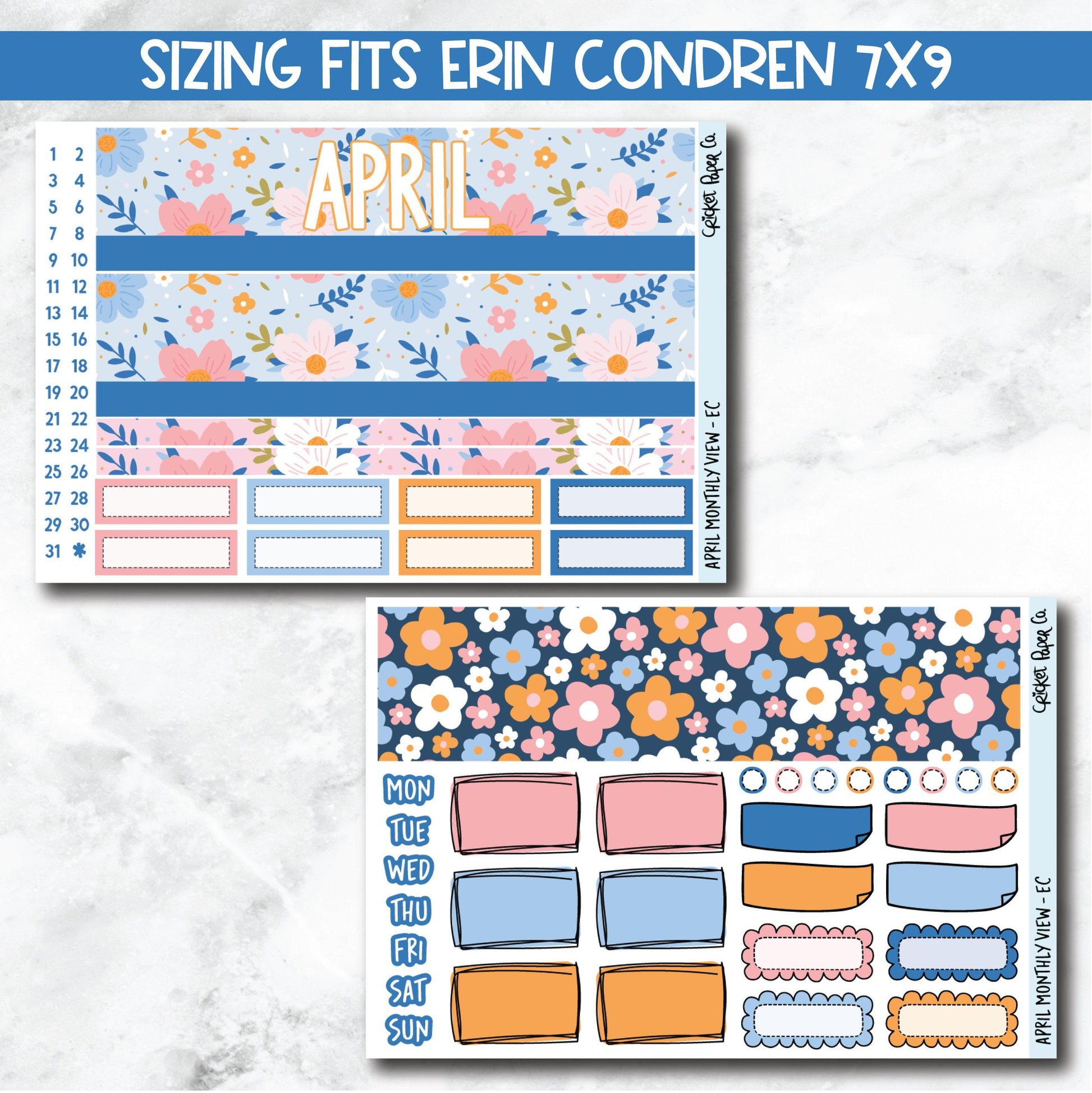 April Monthly View Planner Sticker Kit for 7x9 Planners-Cricket Paper Co.