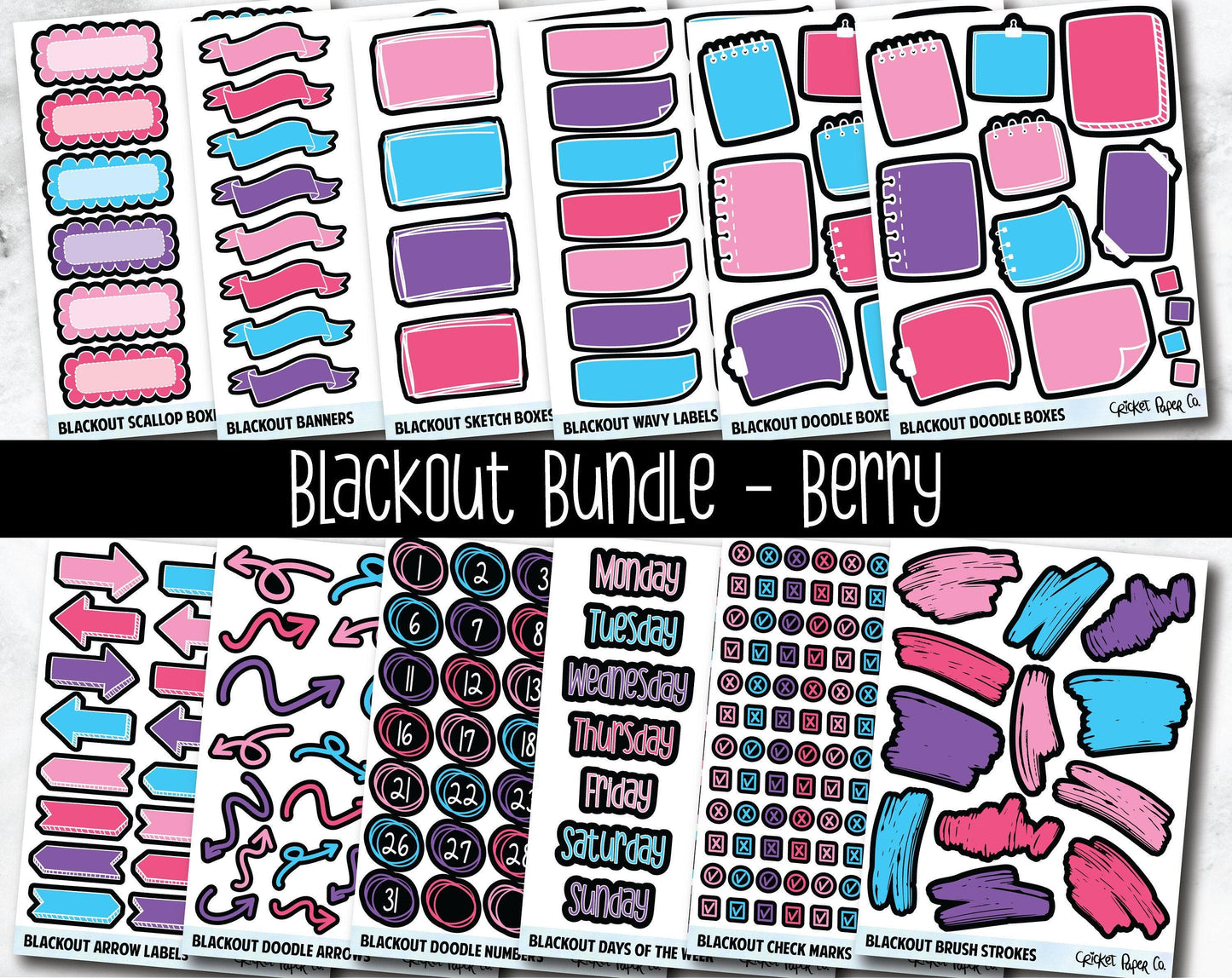 Blackout Bundle Planner Stickers - Berry-Cricket Paper Co.