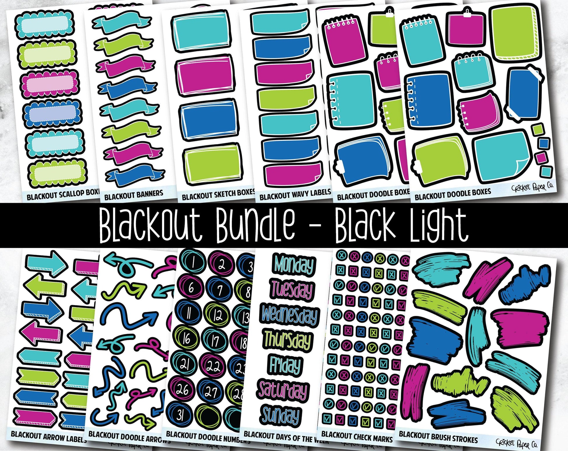 Blackout Bundle Planner Stickers - Black Light-Cricket Paper Co.