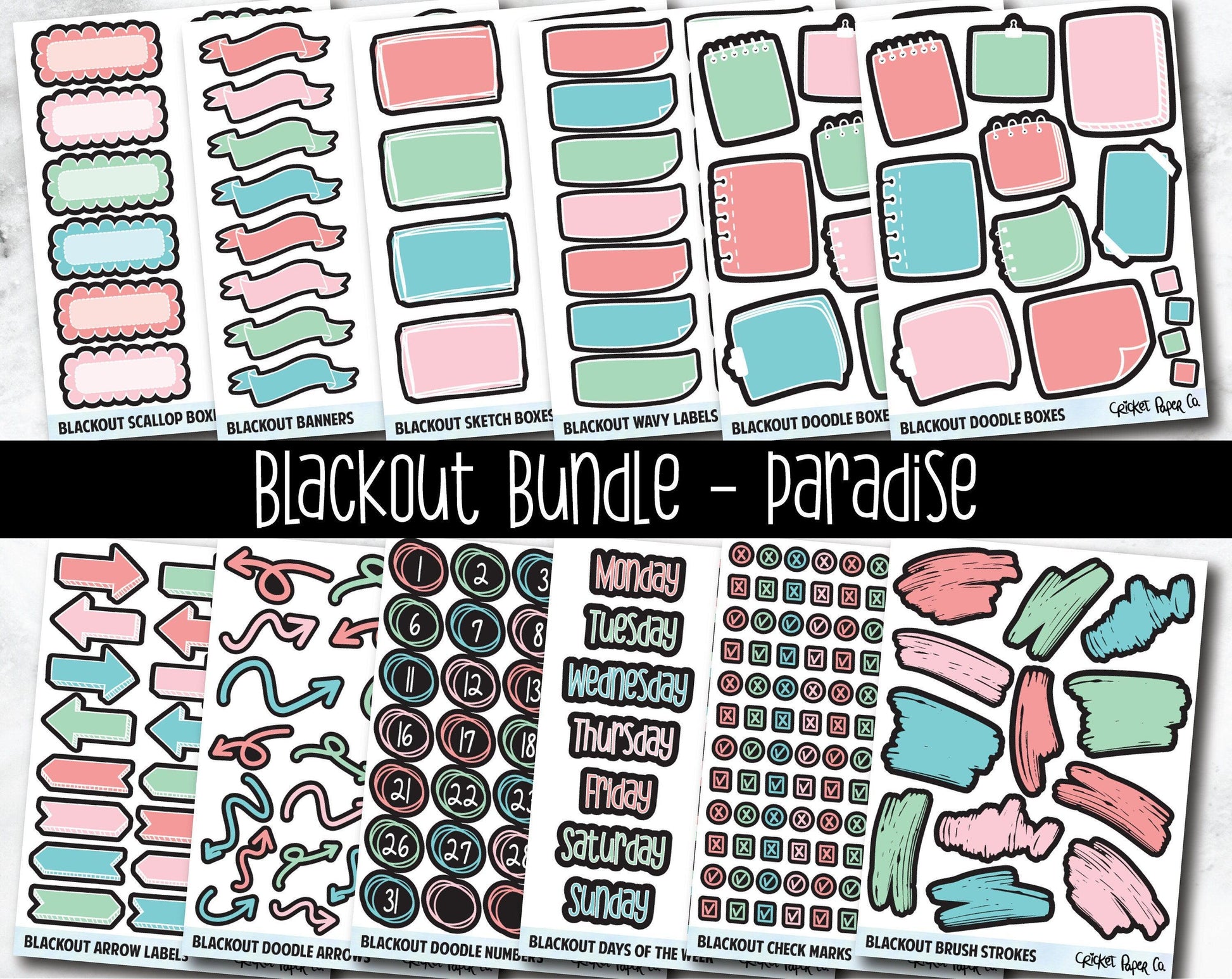Blackout Bundle Planner Stickers - Paradise-Cricket Paper Co.