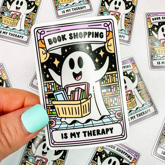 Book Shopping Therapy Ghost - Bookish Vinyl Sticker-Cricket Paper Co.