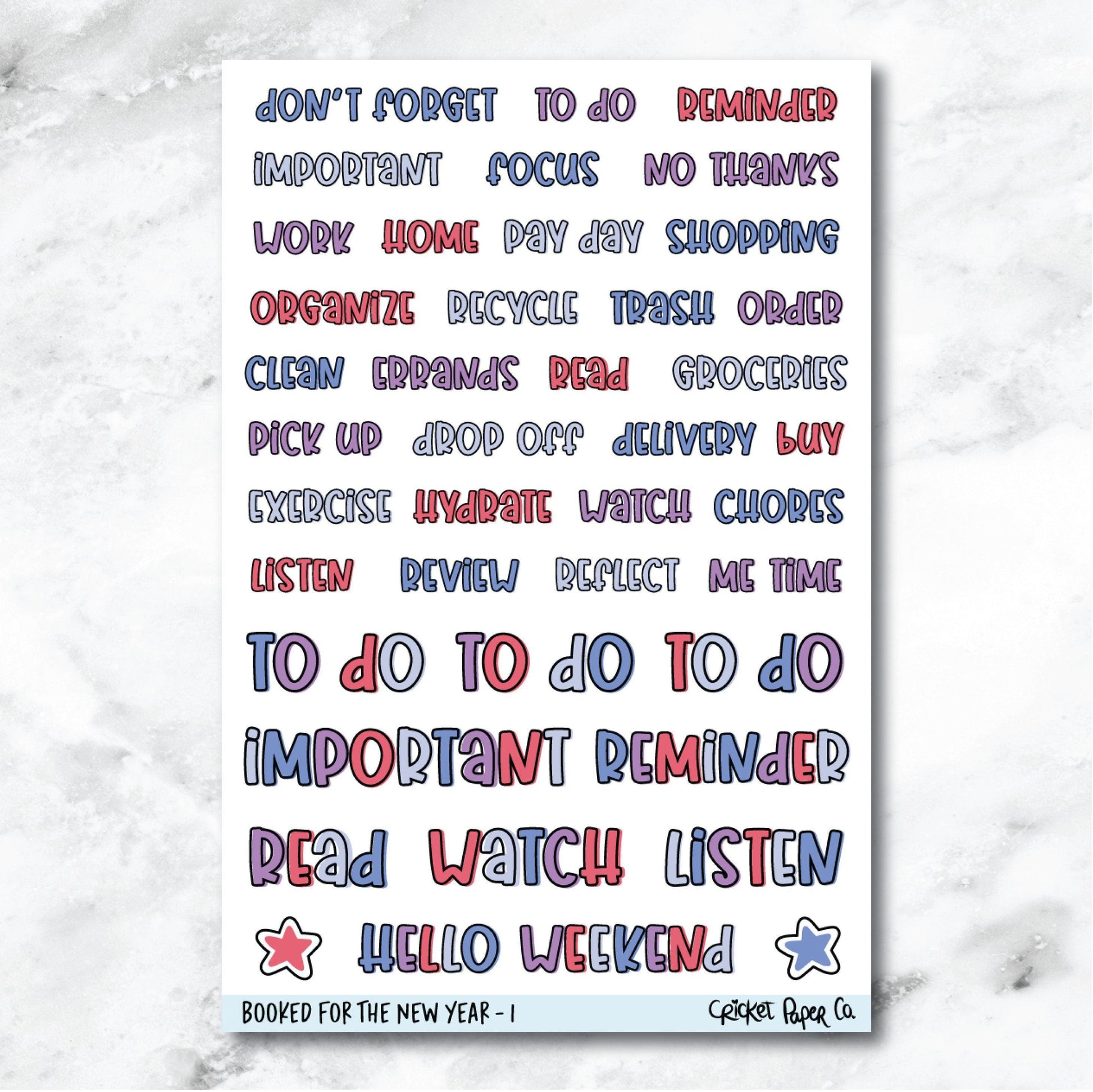 Booked for the New Year Typeface Journaling and Planner Stickers - I-Cricket Paper Co.