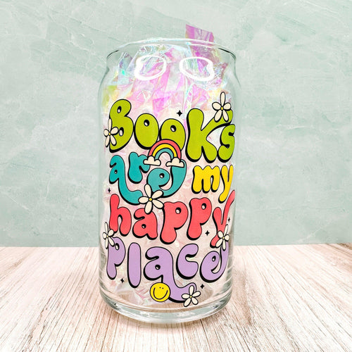 Books Are My Happy Place - 16oz Libbey Glass Can Bookish Cup-Cricket Paper Co.
