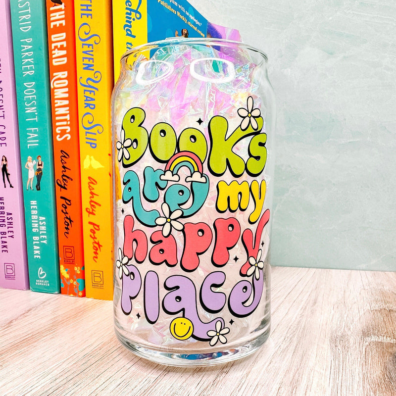 Books Are My Happy Place - 16oz Libbey Glass Can Bookish Cup-Cricket Paper Co.