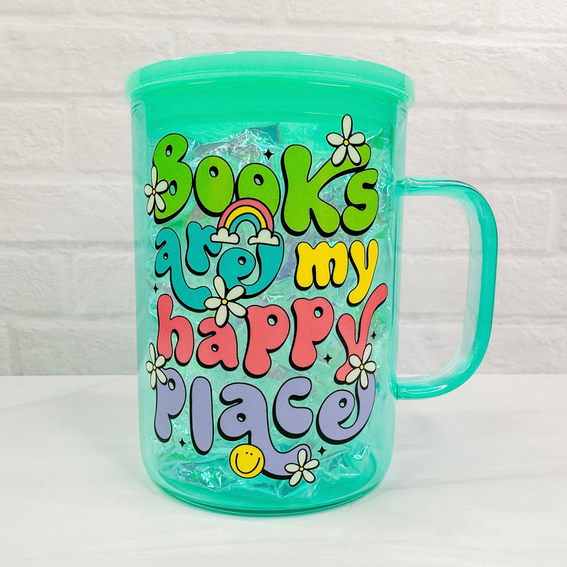 Books Are My Happy Place - 17oz Mint Green Colored Glass Mug-Cricket Paper Co.