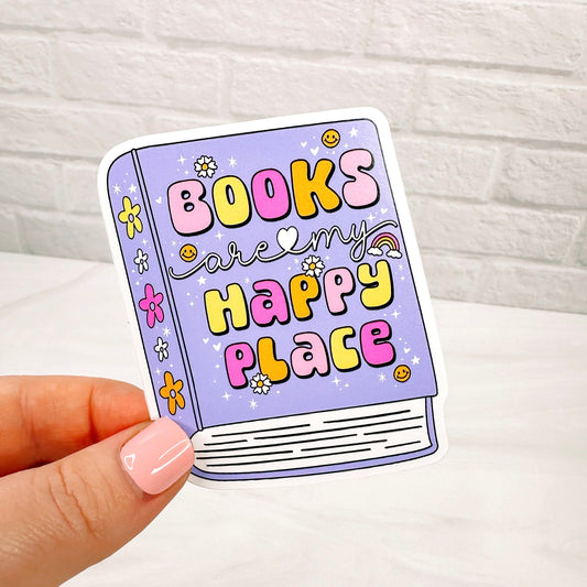 Books Are My Happy Place Purple Book - Bookish Vinyl Sticker-Cricket Paper Co.