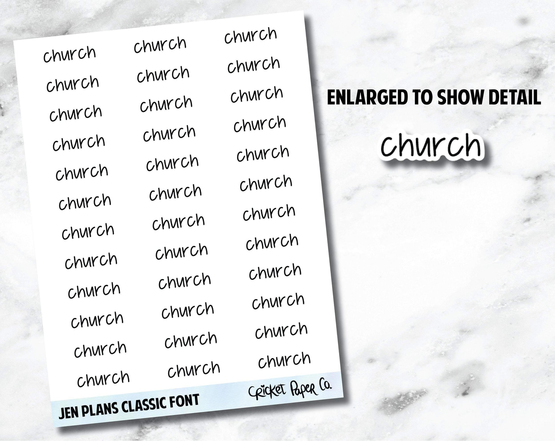 CHURCH Jen Plans Writing Font Planner Stickers-Cricket Paper Co.