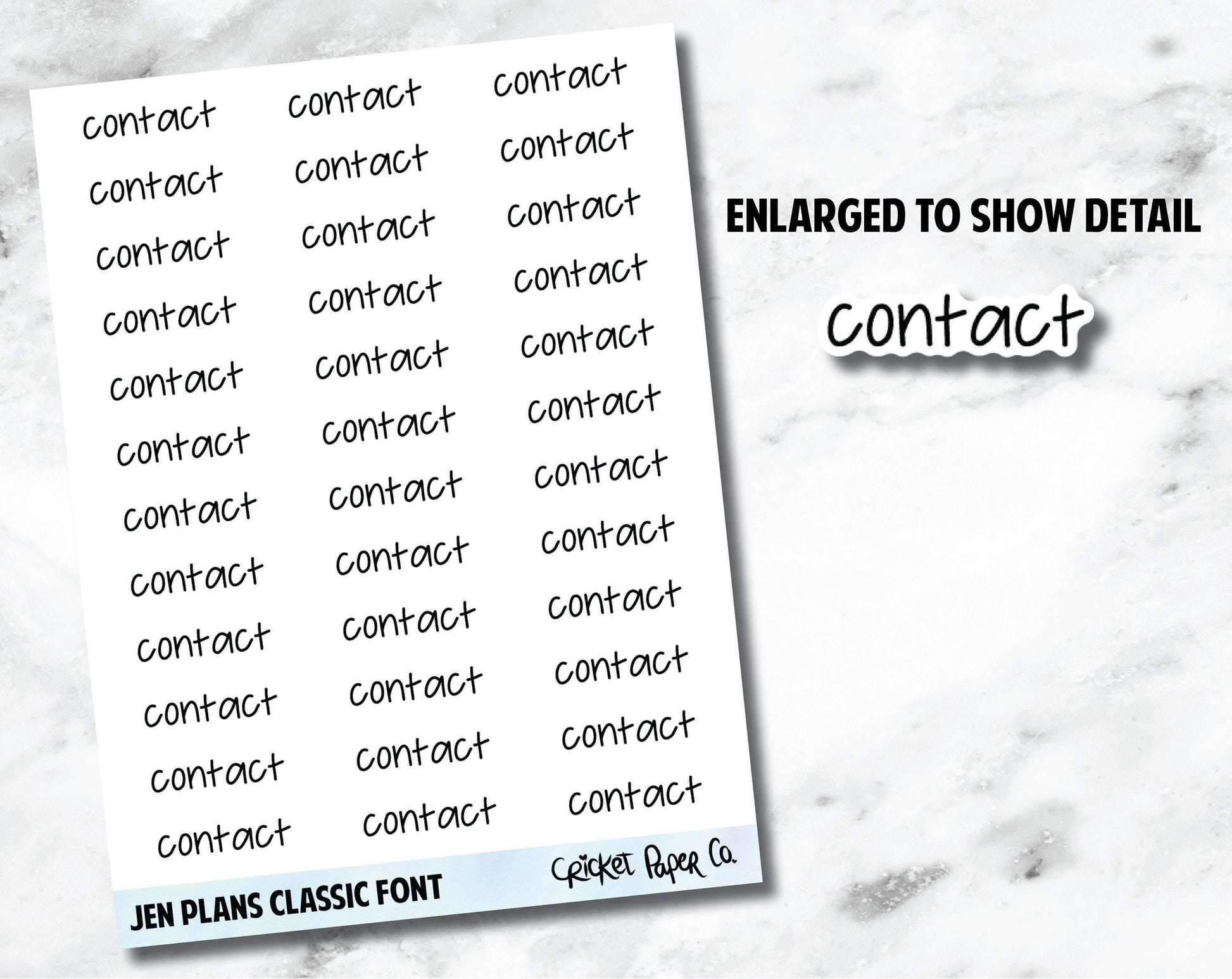 CONTACT Jen Plans Writing Font Planner Stickers-Cricket Paper Co.