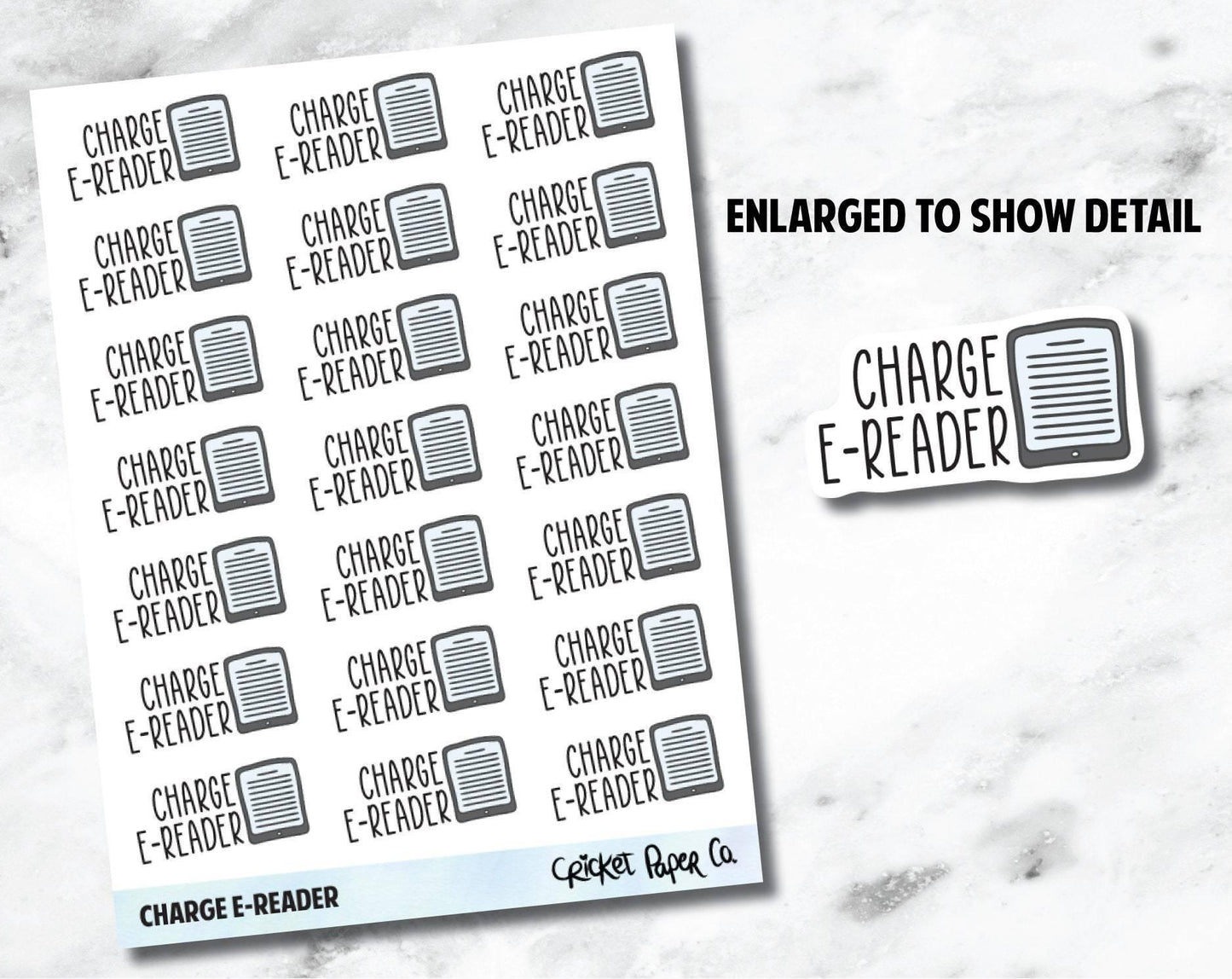 Charge E-Reader Typography Icon - Reading and Bookish Planner Stickers-Cricket Paper Co.