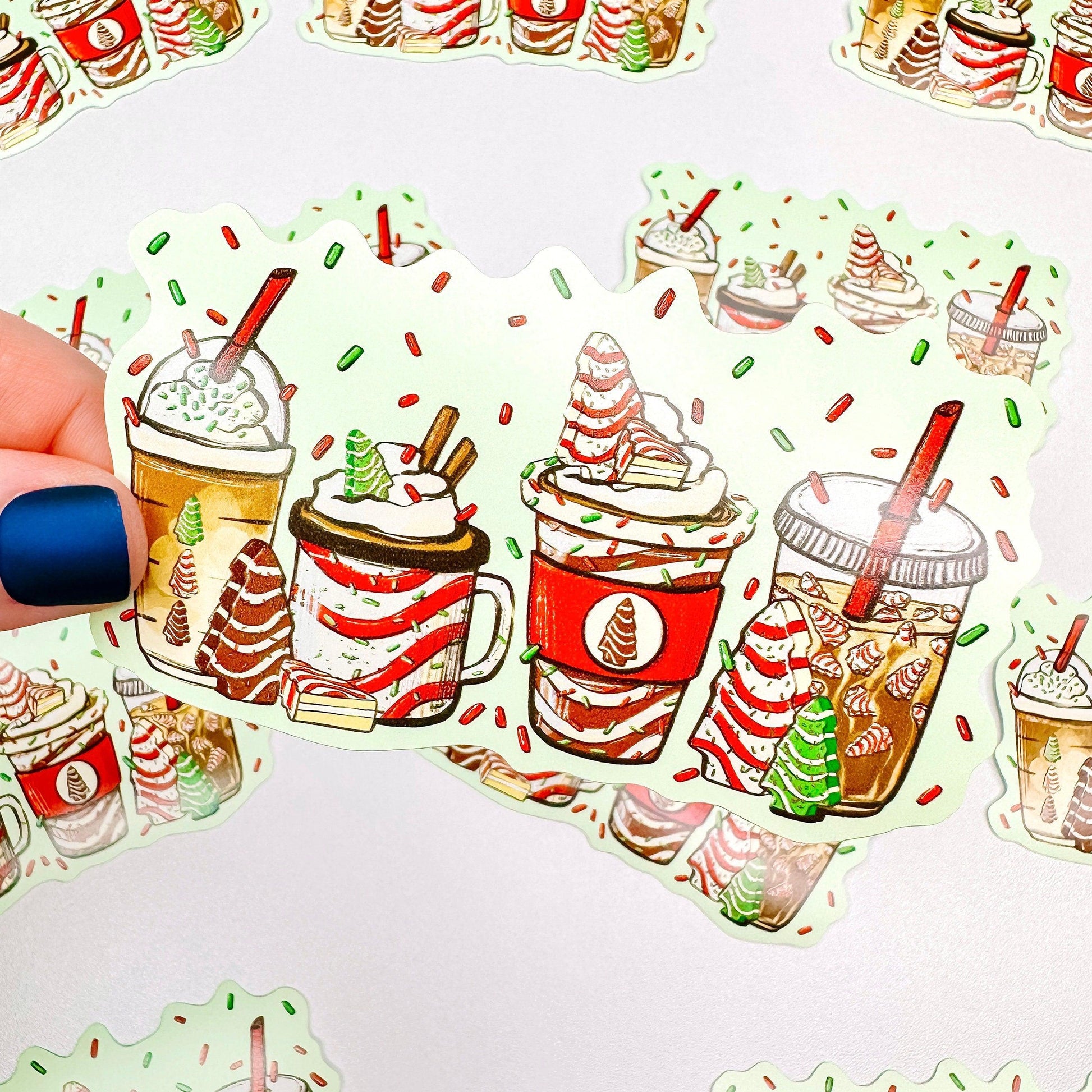 Christmas Tree Cake Coffees - Decorative Vinyl Sticker-Cricket Paper Co.