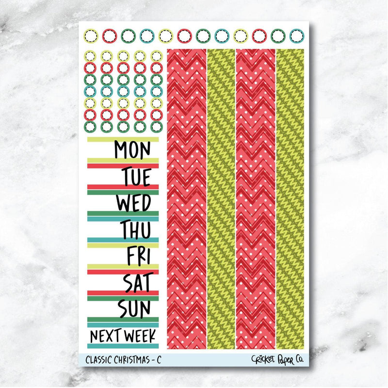 Classic Christmas Date Cover and Washi Strip Journaling and Planner Stickers - C-Cricket Paper Co.