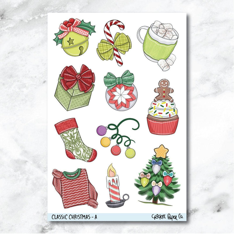 Classic Christmas Decorative Journaling and Planner Stickers - A-Cricket Paper Co.