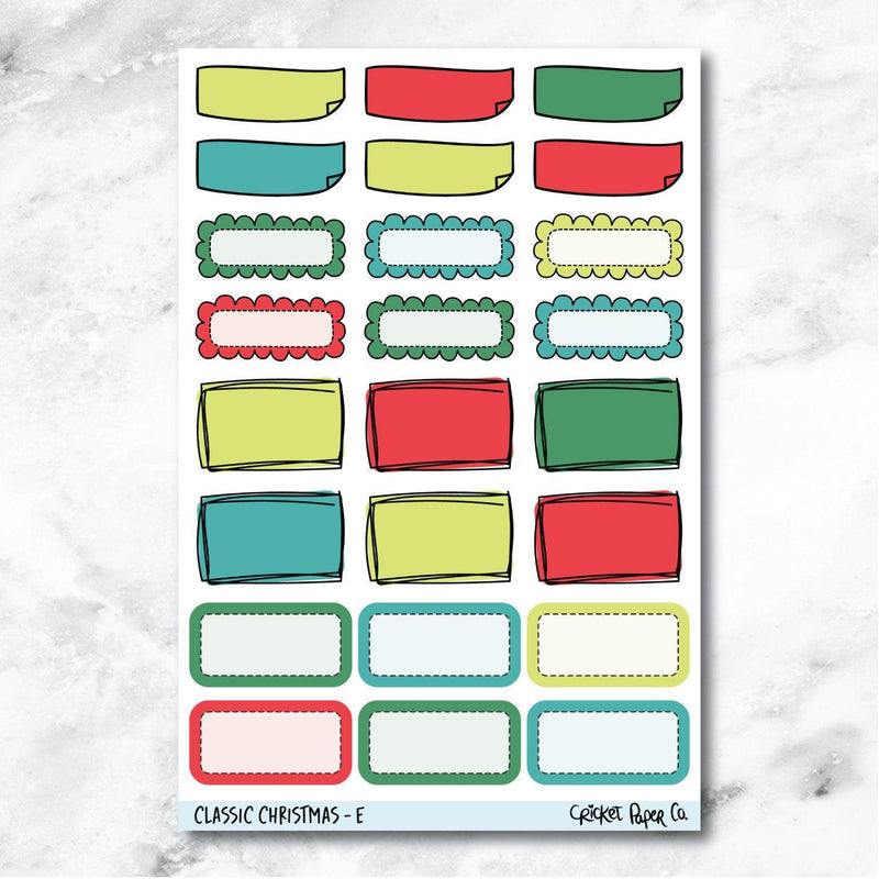 Classic Christmas Doodle Boxes Journaling and Planner Stickers - E-Cricket Paper Co.