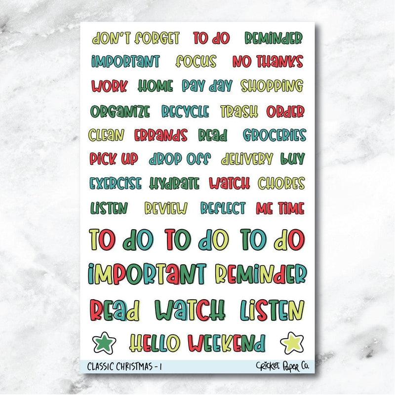 Classic Christmas Typeface Journaling and Planner Stickers - I-Cricket Paper Co.