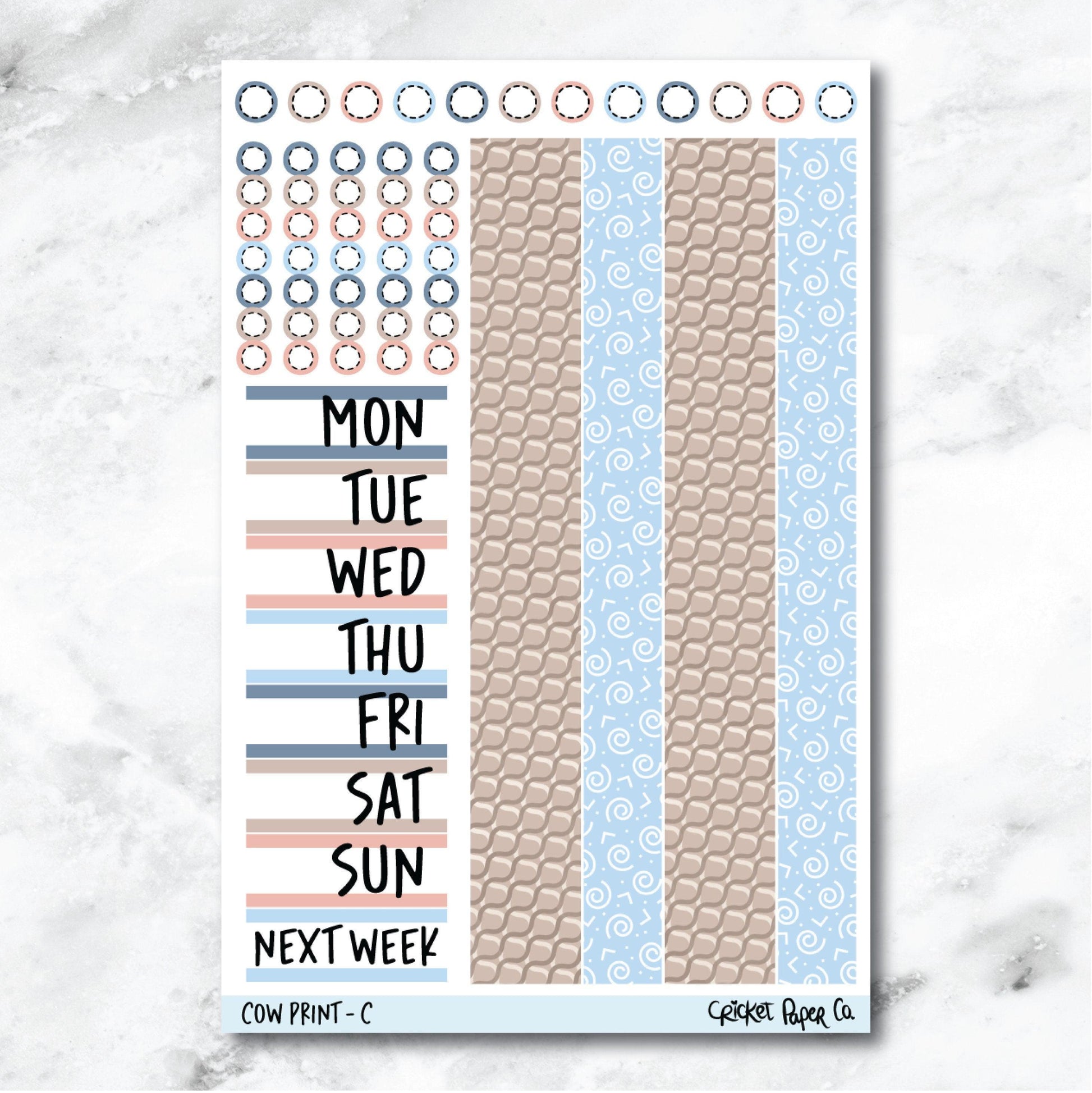 Cow Print Date Cover and Washi Strip Journaling and Planner Stickers - C-Cricket Paper Co.