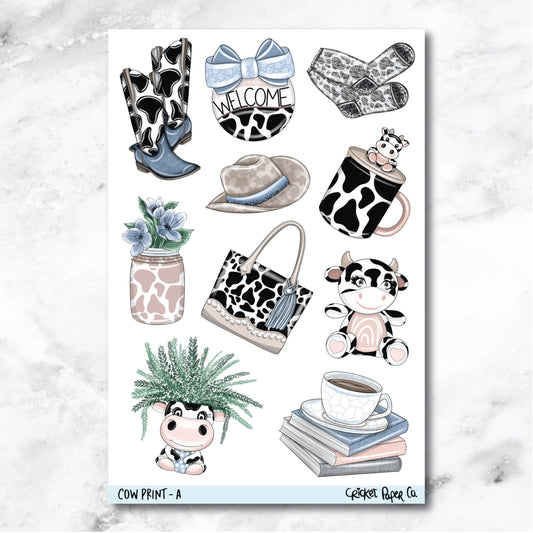 Cow Print Decorative Journaling and Planner Stickers - A-Cricket Paper Co.