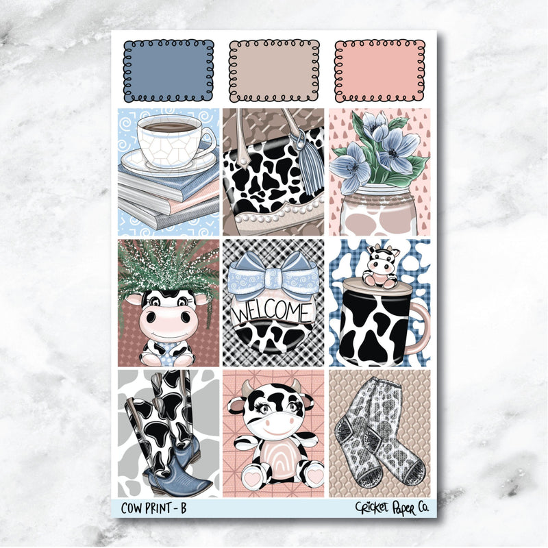 Cow Print Full Box Journaling and Planner Stickers - B-Cricket Paper Co.