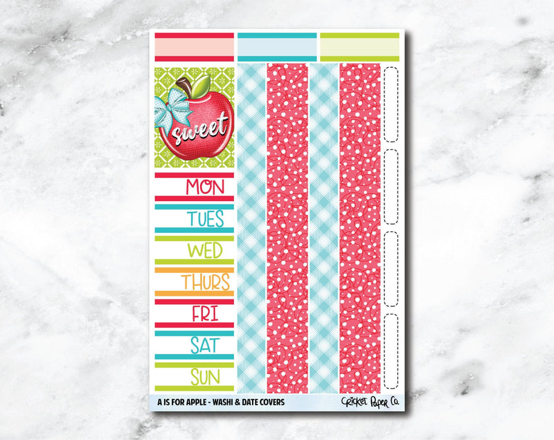 Date Covers and Bottom Washi Planner Stickers - A Is for Apple-Cricket Paper Co.