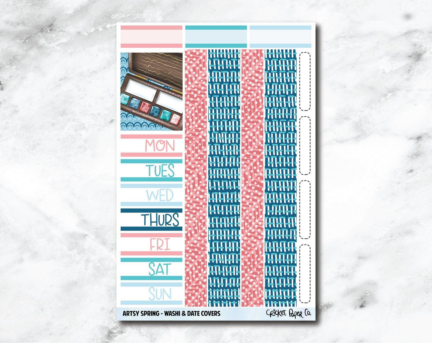 Date Covers and Bottom Washi Planner Stickers - Artsy Spring-Cricket Paper Co.