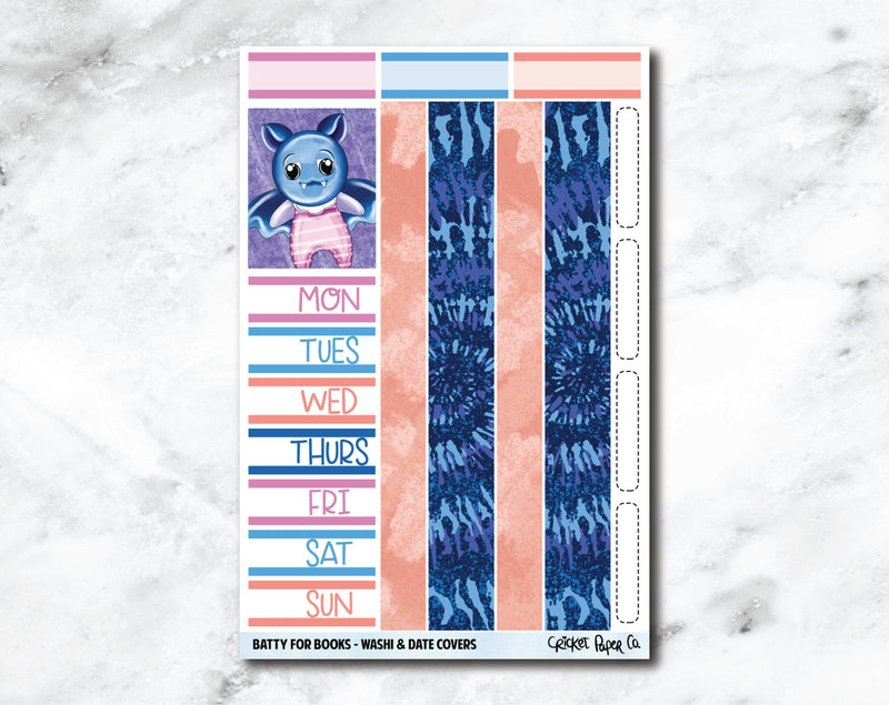 Date Covers and Bottom Washi Planner Stickers - Batty for Books-Cricket Paper Co.