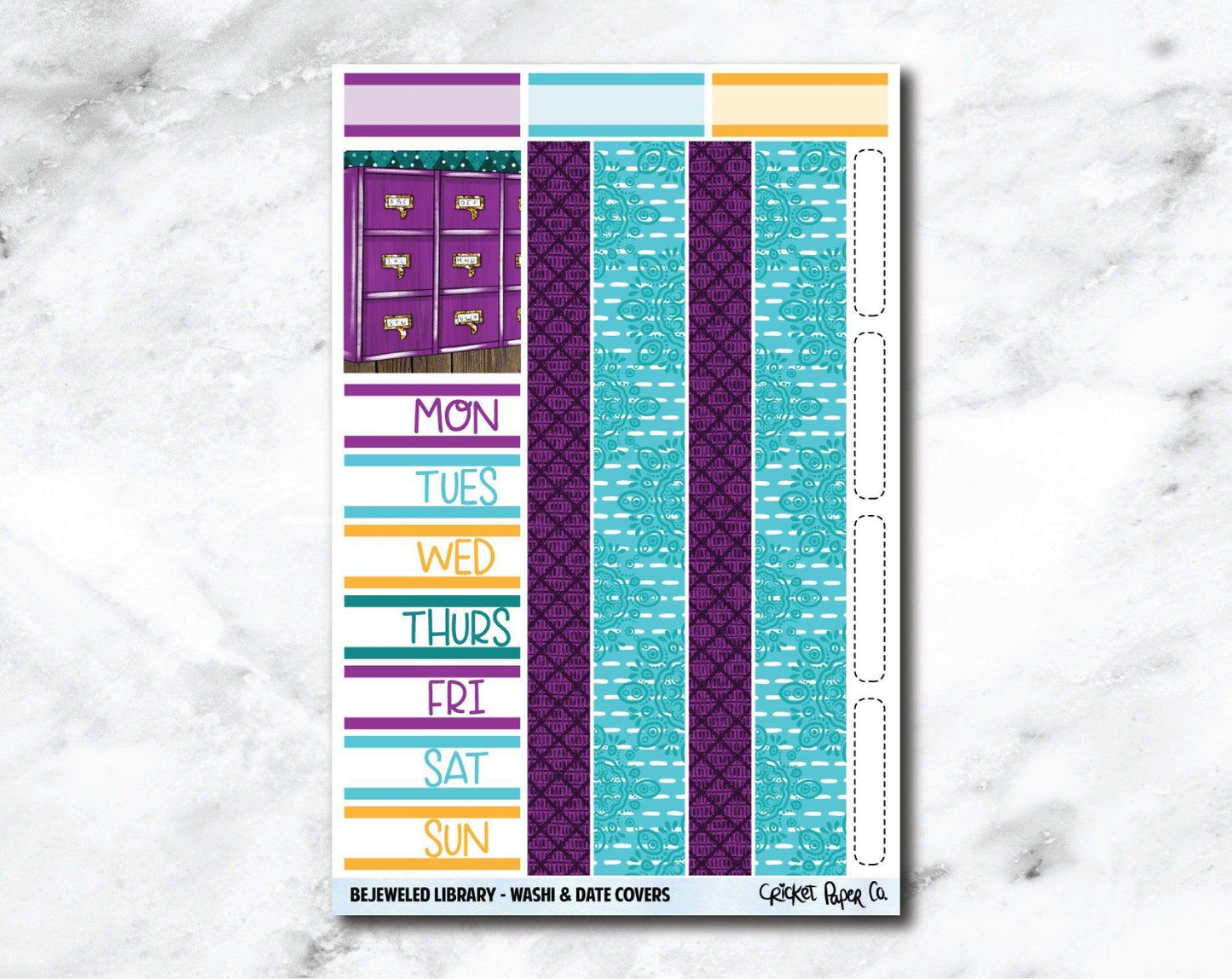 Date Covers and Bottom Washi Planner Stickers - Bejeweled Library-Cricket Paper Co.