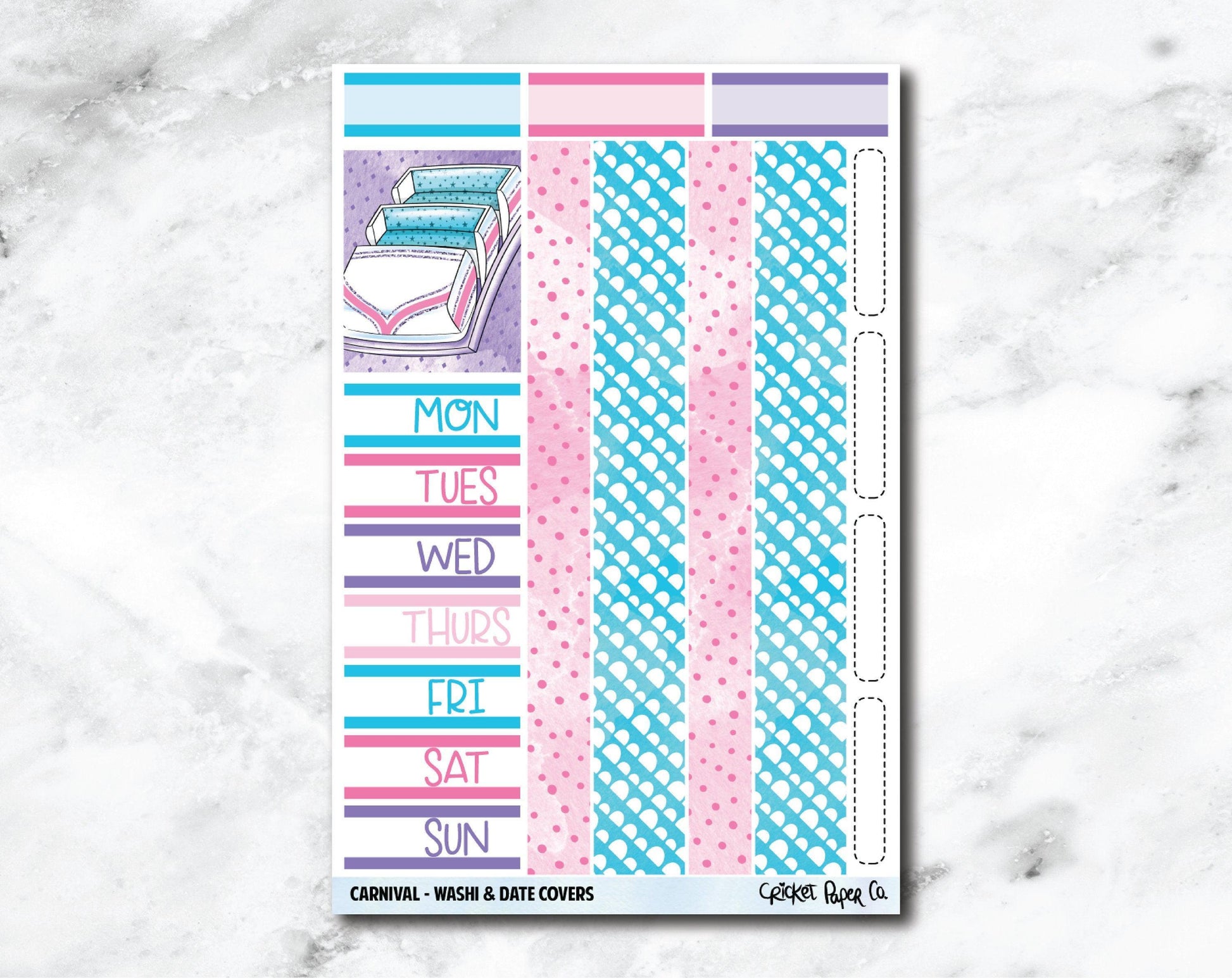 Date Covers and Bottom Washi Planner Stickers - Carnival-Cricket Paper Co.