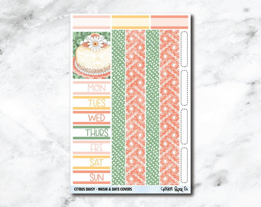 Date Covers and Bottom Washi Planner Stickers - Citrus Daisy-Cricket Paper Co.
