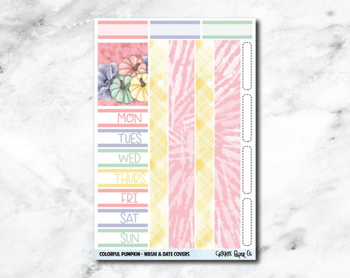 Date Covers and Bottom Washi Planner Stickers - Colorful Pumpkin-Cricket Paper Co.