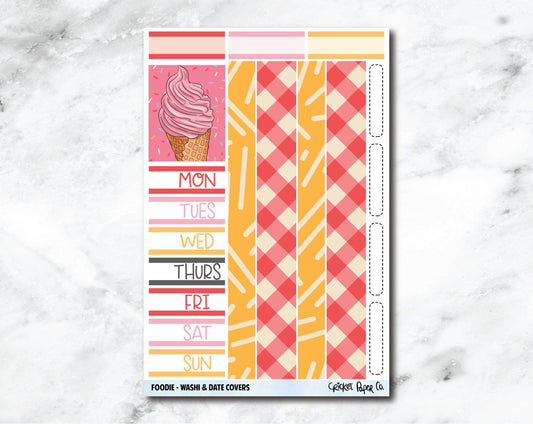 Date Covers and Bottom Washi Planner Stickers - Foodie-Cricket Paper Co.