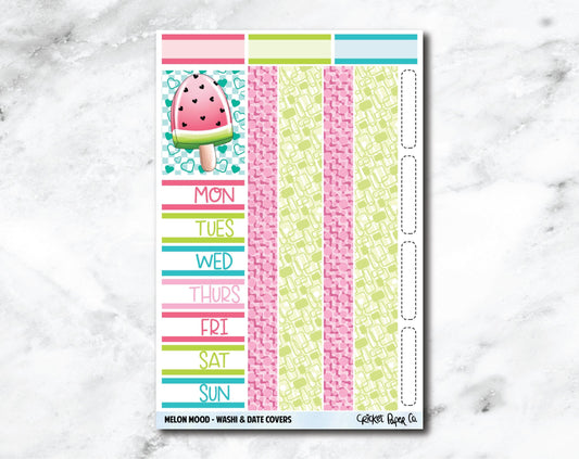 Date Covers and Bottom Washi Planner Stickers - Melon Mood-Cricket Paper Co.