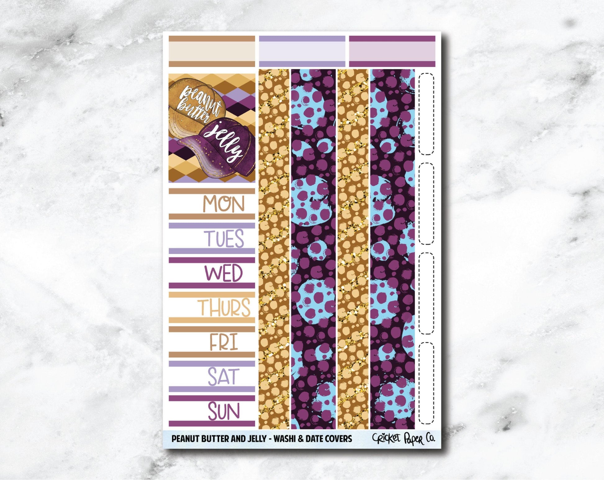 Date Covers and Bottom Washi Planner Stickers - Peanut Butter and Jelly-Cricket Paper Co.
