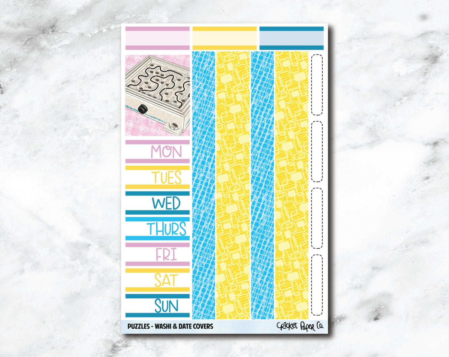 Date Covers and Bottom Washi Planner Stickers - Puzzles-Cricket Paper Co.