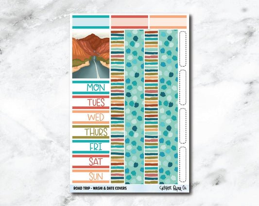 Date Covers and Bottom Washi Planner Stickers - Road Trip-Cricket Paper Co.