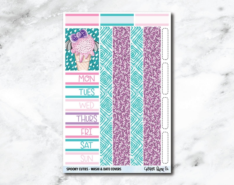 Date Covers and Bottom Washi Planner Stickers - Spooky Cuties-Cricket Paper Co.